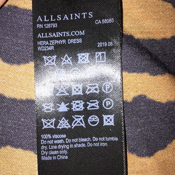 AllSaints Hera Zephyr Brown Tiger Print Long Slip Dress Size M Animal Print Chic - Picture 8 of 9